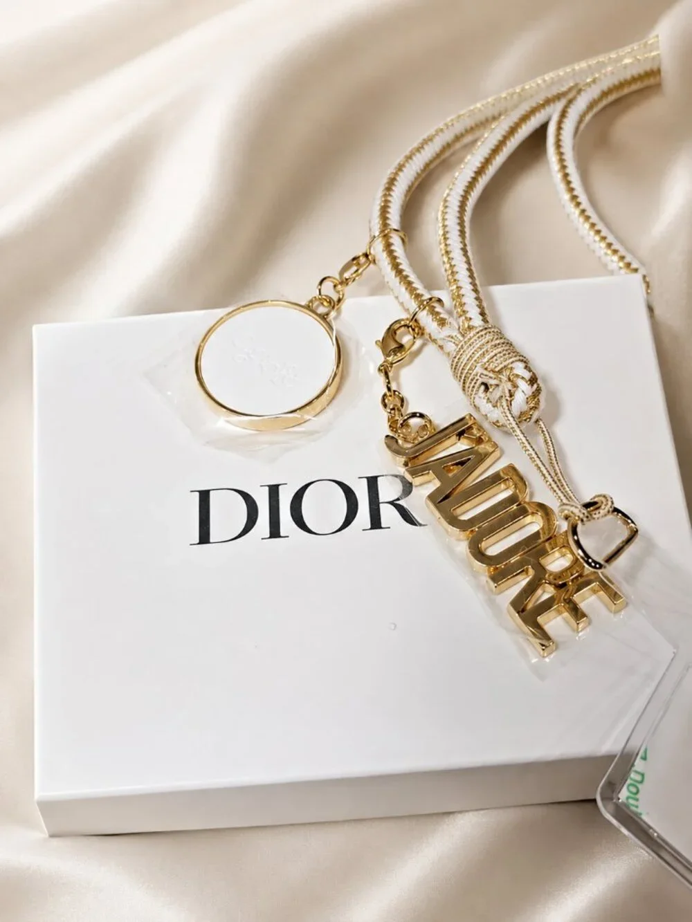 🎅🏽 Dior J’Adore Phone Case Lanyard Strap Key Ring Charm Gold and White